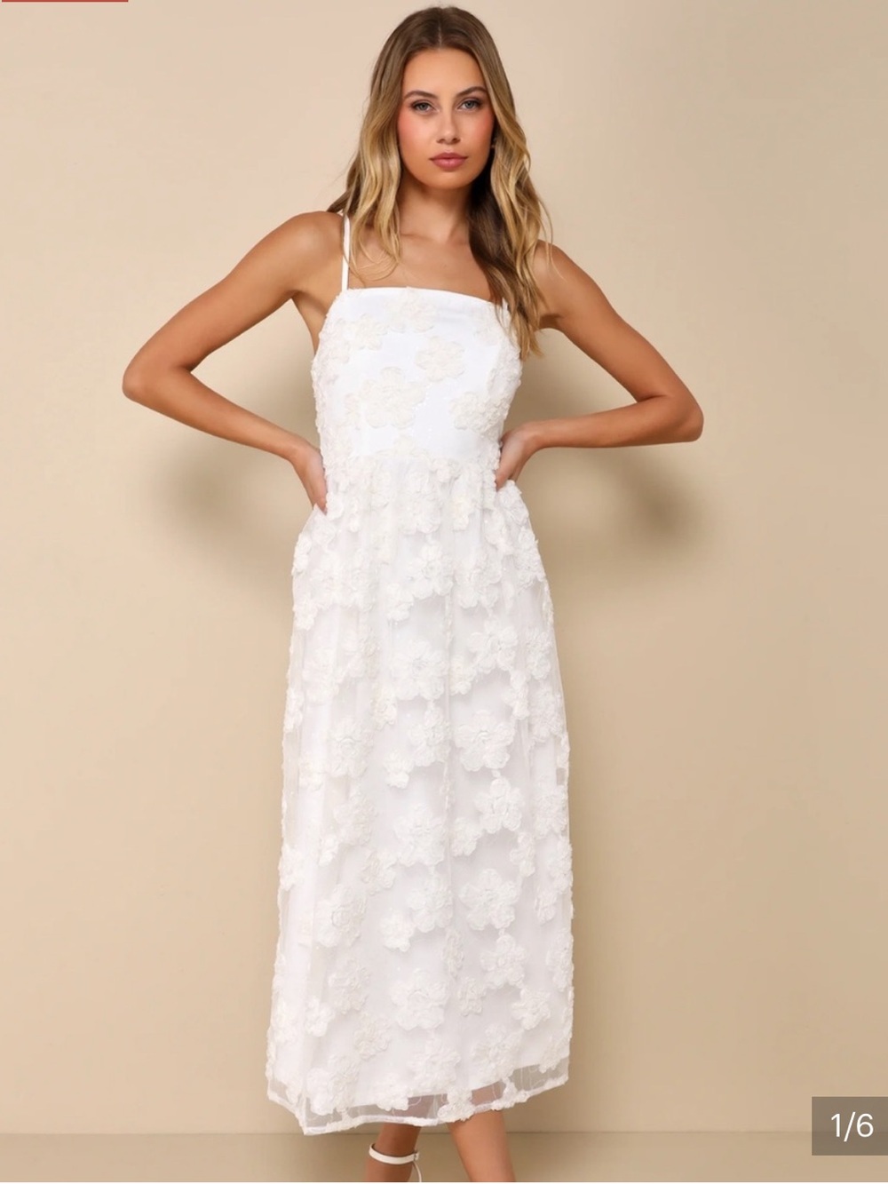 Lulu's White Floral Appliqué Midi Dress